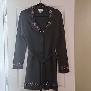 White Stag Embroidered Belted Cardigan, Size Small